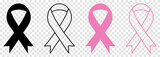 Black and pink awareness ribbon icons. Vector illustration isolated on transparent background