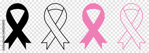 Black and pink awareness ribbon icons. Vector illustration isolated on transparent background photo