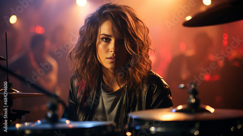 Female drummer at stage.
