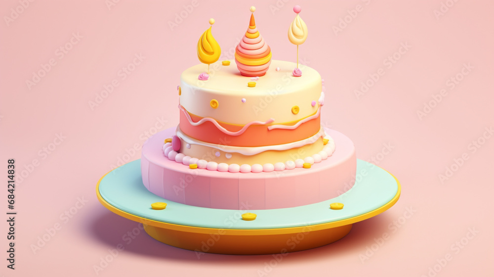 3d Birthday cake. Happy Birthday concept. Generative AI 3d Birthday cake. Happy Birthday concept. Generative AI