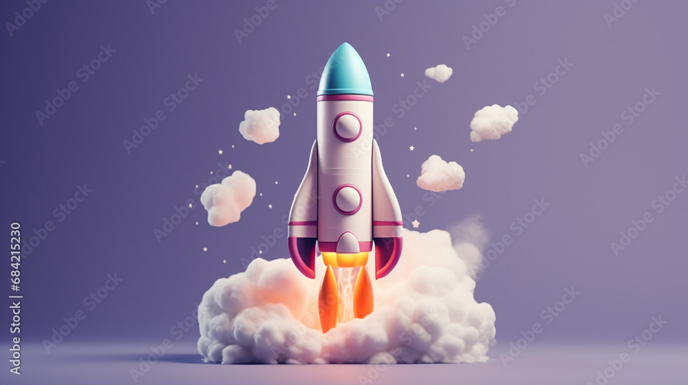 Fototapeta premium 3d rocket on pastel background. Generative AI