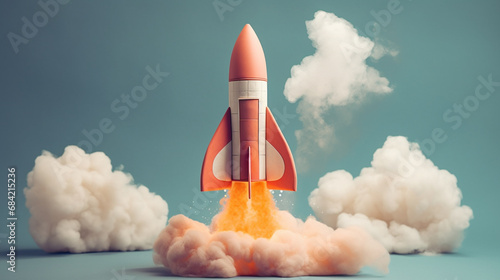 3d rocket on pastel background. Generative AI