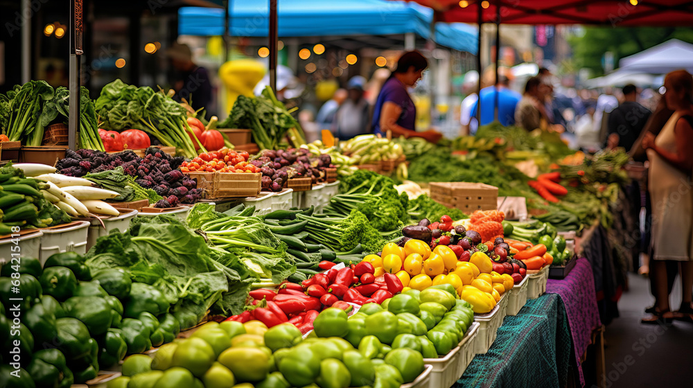 Vibrant Farmers Market with Fresh Vegetables and Fruits