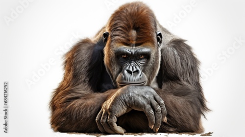 Beautiful Portrait of a Gorilla. Male gorilla on black background, severe silver back, anthropoid ape. © dheograft