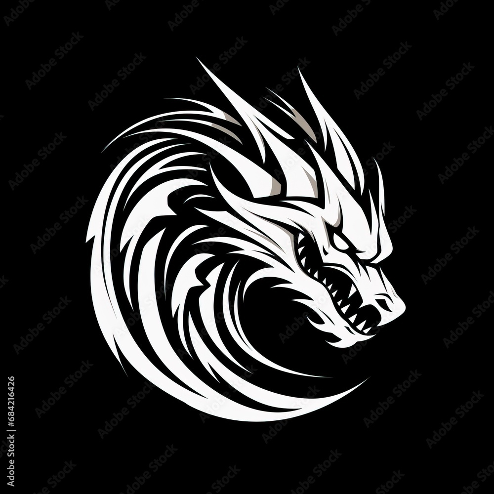 Logo Rappresenting a Black Dragon Looking to the Side while Showing his Teeth. White Subject over a Black Background. Easy to Cutoff. Logo Rappresenting a Black Dragon Looking to the Side while Showing his Teeth. White Subject over a Black Background. Easy to Cutoff.