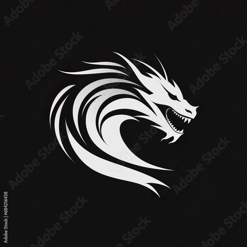 Wallpaper Mural Logo Rappresenting a Black Dragon Looking to the Side while Showing his Teeth. White Subject over a Black Background. Easy to Cutoff. Torontodigital.ca