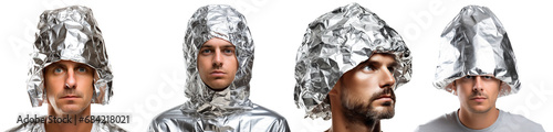 Set of men in tin foil hats, cut out