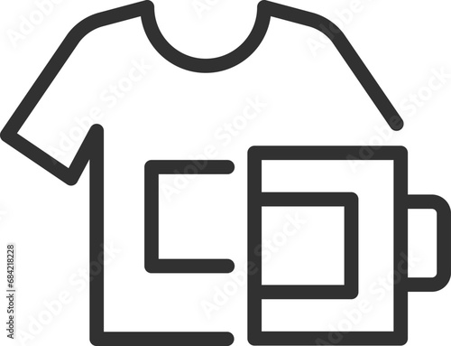 Product print, linear icon, footboard and cup with image. Line with editable stroke