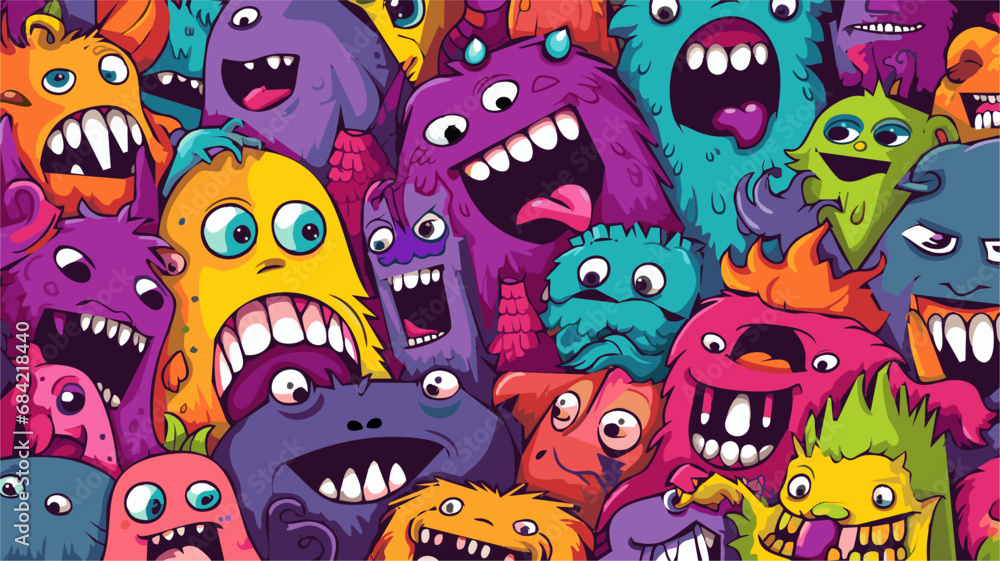 Doodle of Colorful Cute Monster. Vector Illustration Art	