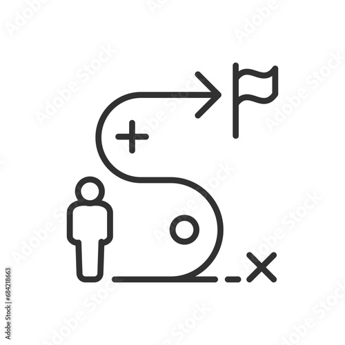 Strategy, linear icon. Man and the path to the target. Line with editable stroke