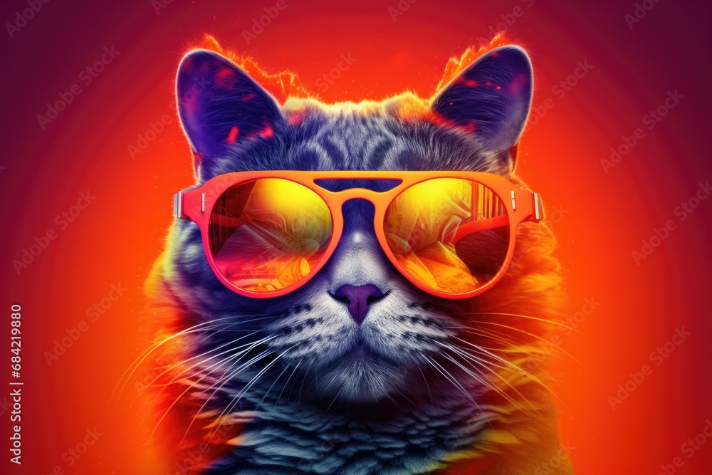 a Cat with sunglasses on red background , Generative Ai a Cat with sunglasses on red background , Generative Ai