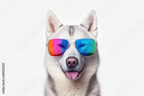 a Husky dog with sunglasses on white background , Generative Ai