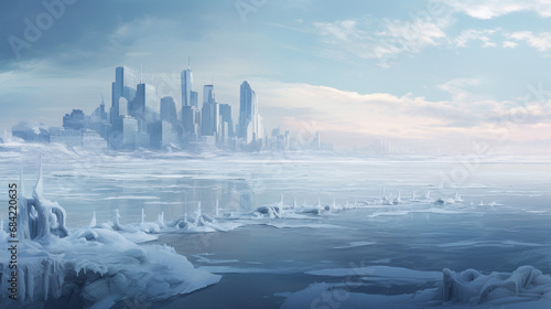 Silent serenity embraces a frozen cityscape