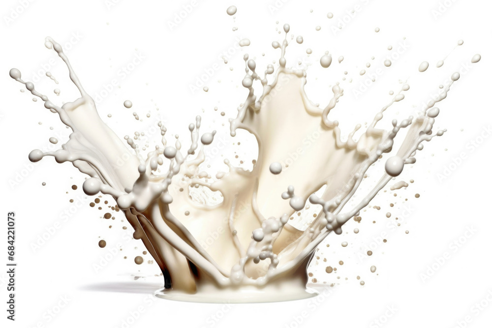 Splash effect of Milk, high speed photography, on plain white background , Generative ai