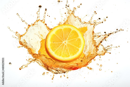 Splash effect of Lemon, high speed photography, on plain white background , Generative ai