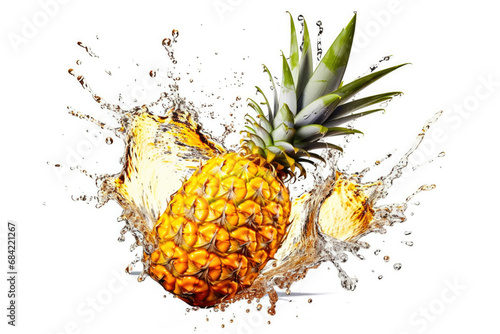 Splash effect of Pineapple, high speed photography, on plain white background , Generative ai