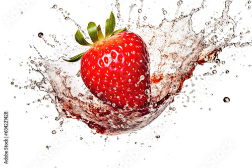 Splash effect of Strawberry, high speed photography, on plain white background , Generative ai