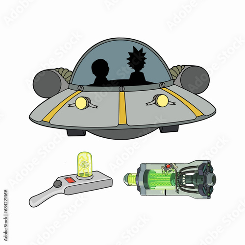 Obraz na plátně rick and morty assets icons pack spaceship and portal guns