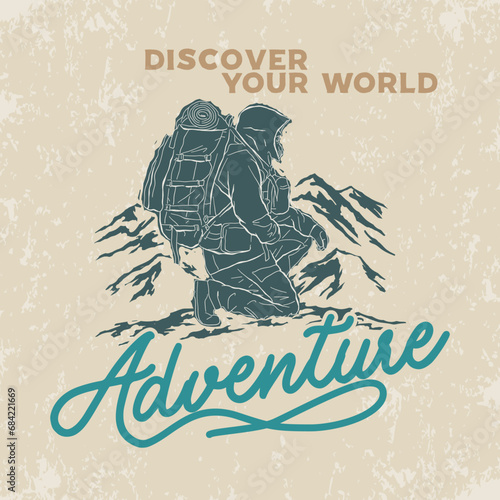 mountain climber vector illustration. outdoor vintage design t-shirt