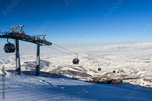 ski lift at Amirsoy mountain resort (Tashkent region, Uzbekistan) 