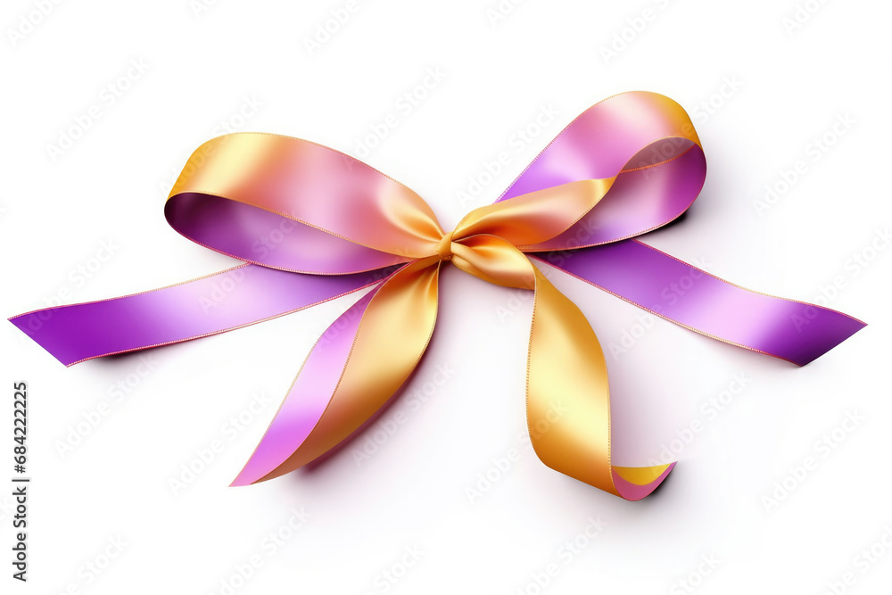 Purple Gold ribbon isolated on white background, Generative ai