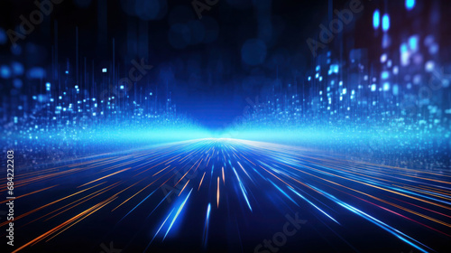 Blue light streak, fiber optic, speed line, futuristic background.Generative ai photo