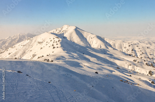scenic view of Maigashkan mountain from Amirsoy ski resort (Tashkent region, Uzbekistan)