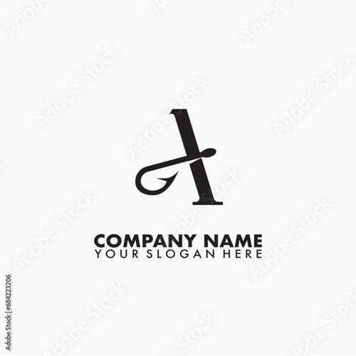 Letter A and hook Logo. Fishing Logo Company. Simple and elegant corporate Logo.