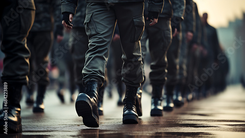 Army parade shoes on blur background. photo