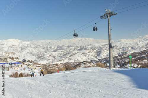 cable cars over Amirsoy mountain ski resort (Tashkent region, Uzbekistan)