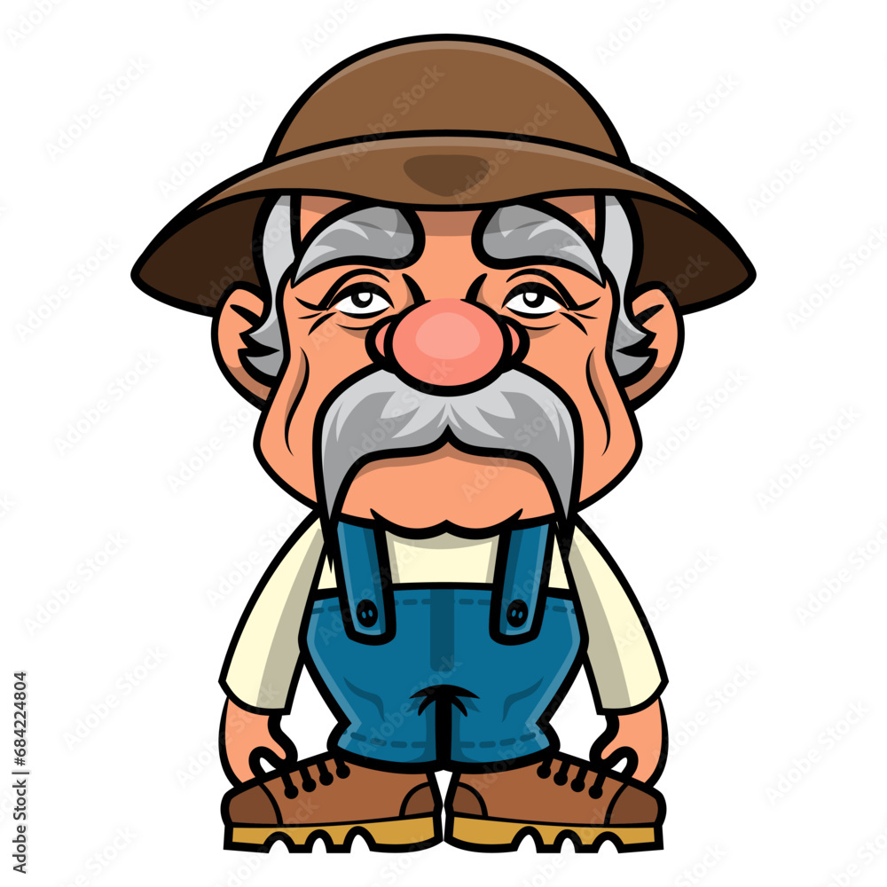 Cartoon illustration of Old Farmer get ready to work. Best for sticker ...