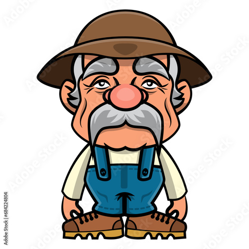 Cartoon illustration of Old Farmer get ready to work. Best for sticker, logo, and mascot with agriculture themes