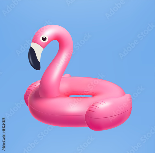 3D Vector realistic pink flamingo Swim ring on background Inflatable rubber toy for water and beach or trip safety, Isolated swimming ring