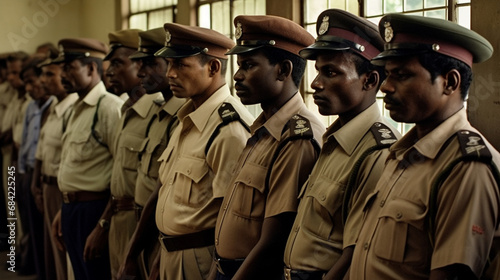 Fictitious Guyanese police officers stand at attention AI generative
