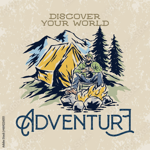camping vector illustration. outdoor vintage design t-shirt