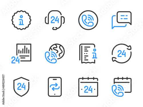 Customer support service and Helpline vector line icons. Help, Assistance and Consulting outline icon set.
