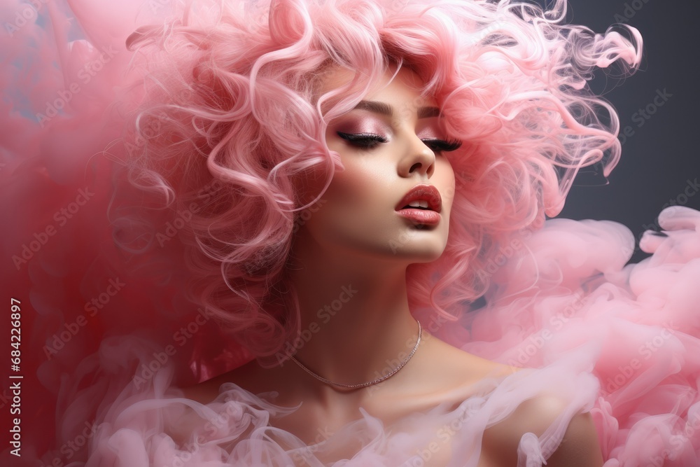 Female smoking cigarette with candy color, Generative Ai Female smoking cigarette with candy color, Generative Ai