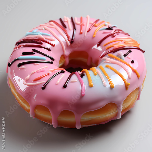 Eye-Catching Pink Glazed Doughnut with Colorful Sprinkles - Ideal for Bakery, Dessert, and Food-Themed Stock Imagery