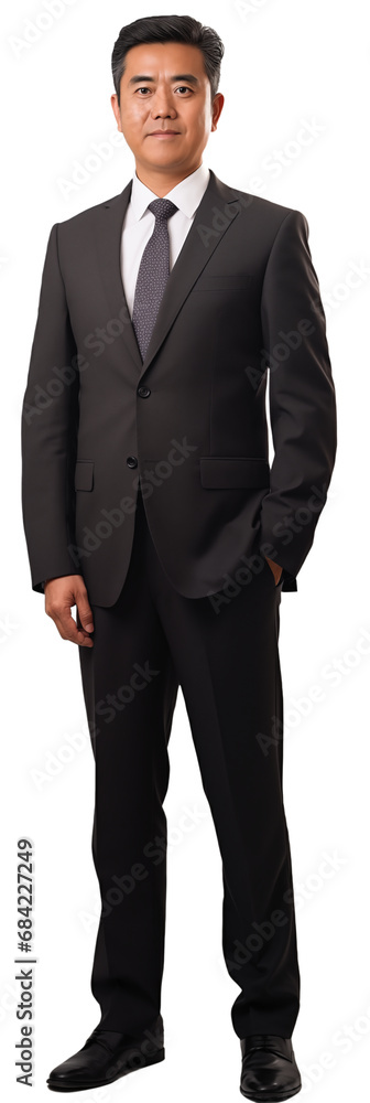 portrait of middle aged asian male man wearing a business suit . white background . generative ai portrait of middle aged asian male man wearing a business suit . white background . generative ai