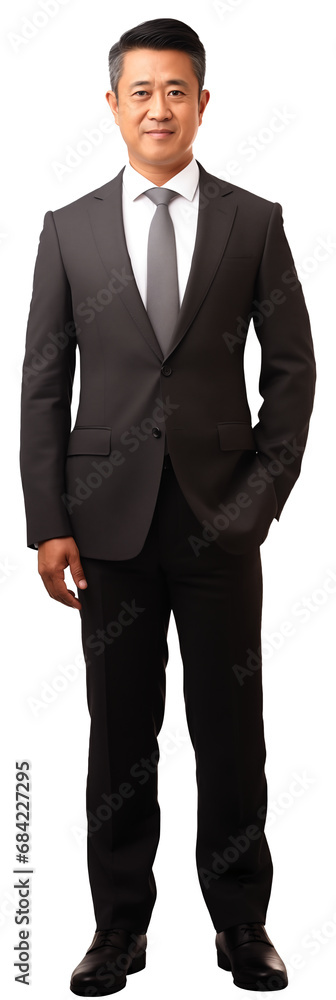 portrait of middle aged asian male man wearing a business suit . white background . generative ai portrait of middle aged asian male man wearing a business suit . white background . generative ai