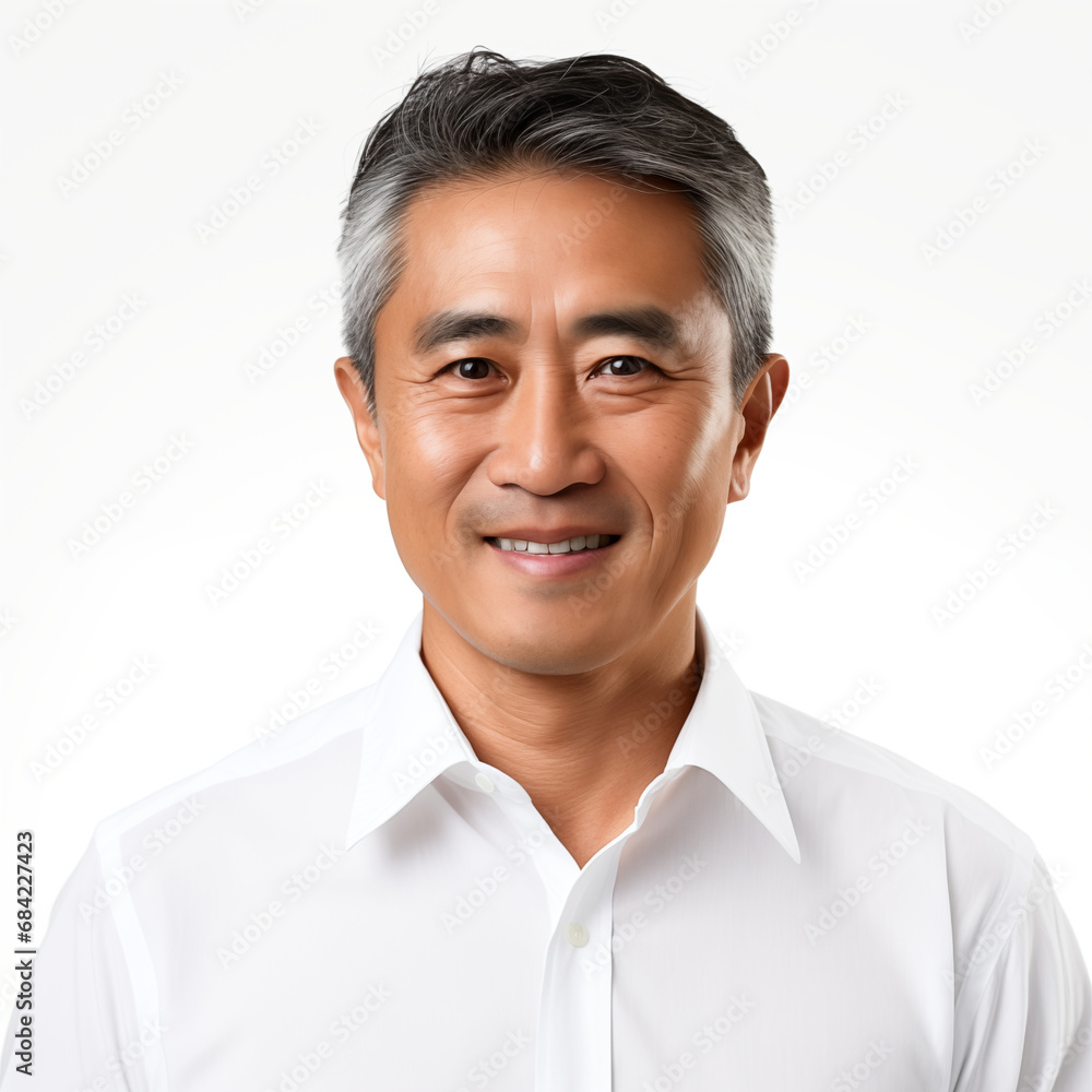 portrait of middle aged asian male man . white background . generative ai portrait of middle aged asian male man . white background . generative ai