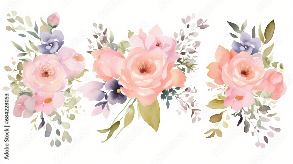 Watercolor flower bouquet collection