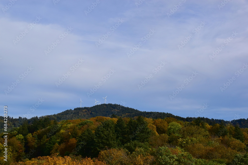 Windräder über dem Freiburger Herbstwald