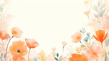 Orange wild floral background with watercolor