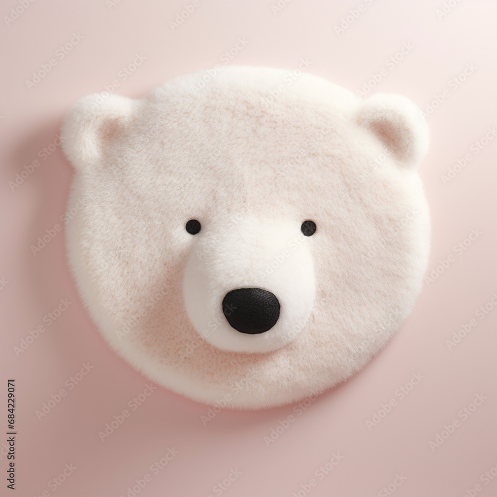 a small tufted rug in the shape of a flat polar bear's head on a light pink wall created with Generative Ai a small tufted rug in the shape of a flat polar bear's head on a light pink wall created with Generative Ai