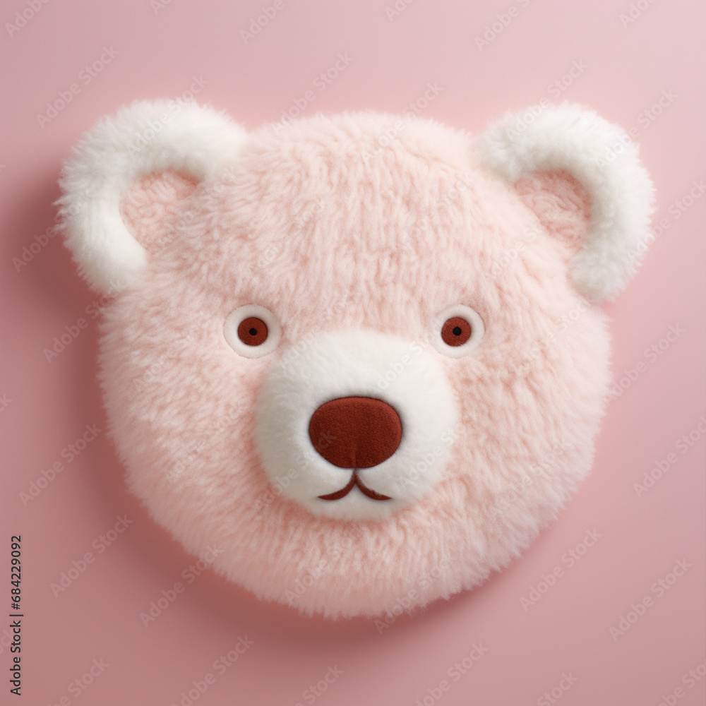 a small tufted rug in the shape of a flat polar bear's head on a light pink wall created with Generative Ai