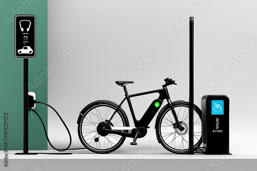 E-Bike mit Ladestation close up als Hintergrund