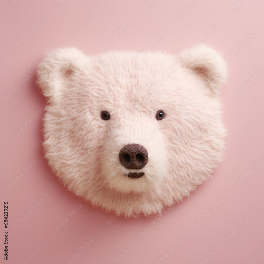 a small tufted rug in the shape of a flat polar bear's head on a light pink wall created with Generative Ai a small tufted rug in the shape of a flat polar bear's head on a light pink wall created with Generative Ai