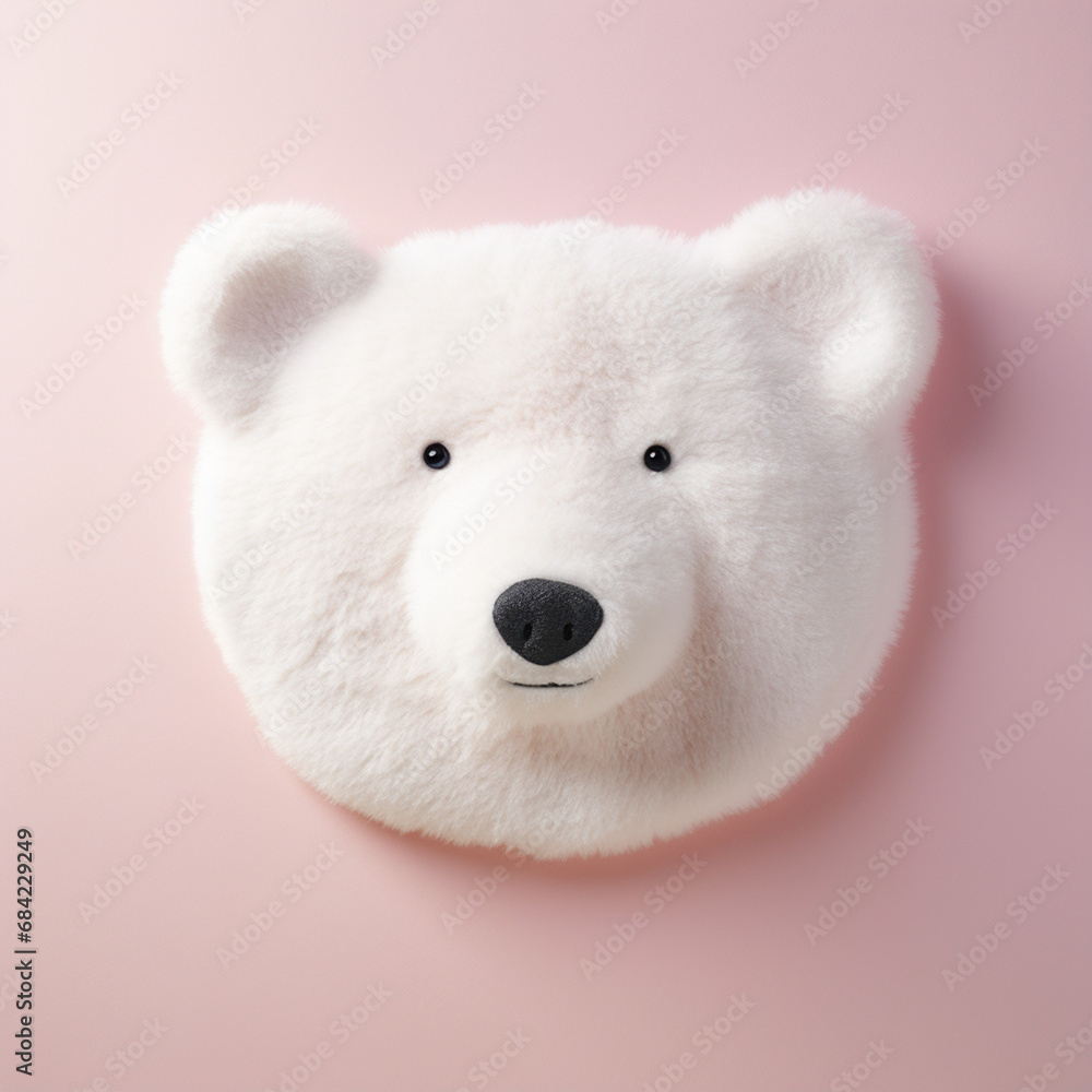 a small tufted rug in the shape of a flat polar bear's head on a light pink wall created with Generative Ai a small tufted rug in the shape of a flat polar bear's head on a light pink wall created with Generative Ai
