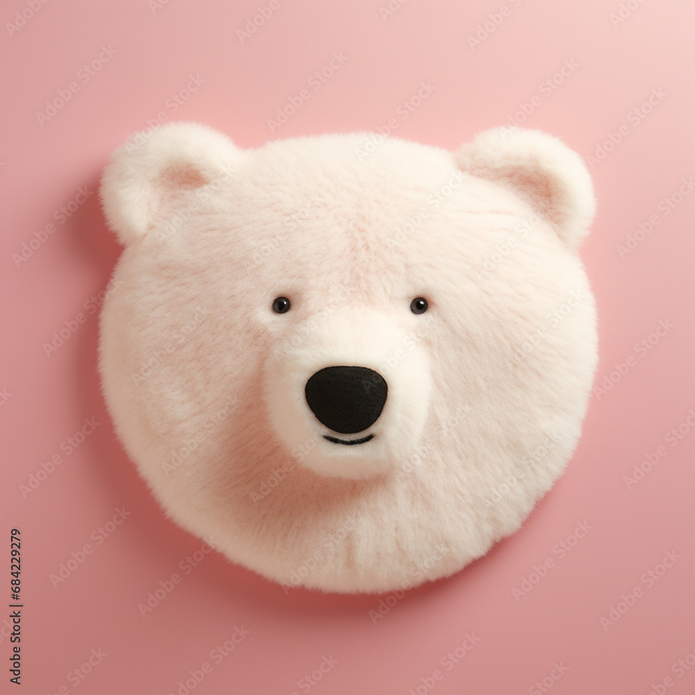 a small tufted rug in the shape of a flat polar bear's head on a light pink wall created with Generative Ai a small tufted rug in the shape of a flat polar bear's head on a light pink wall created with Generative Ai